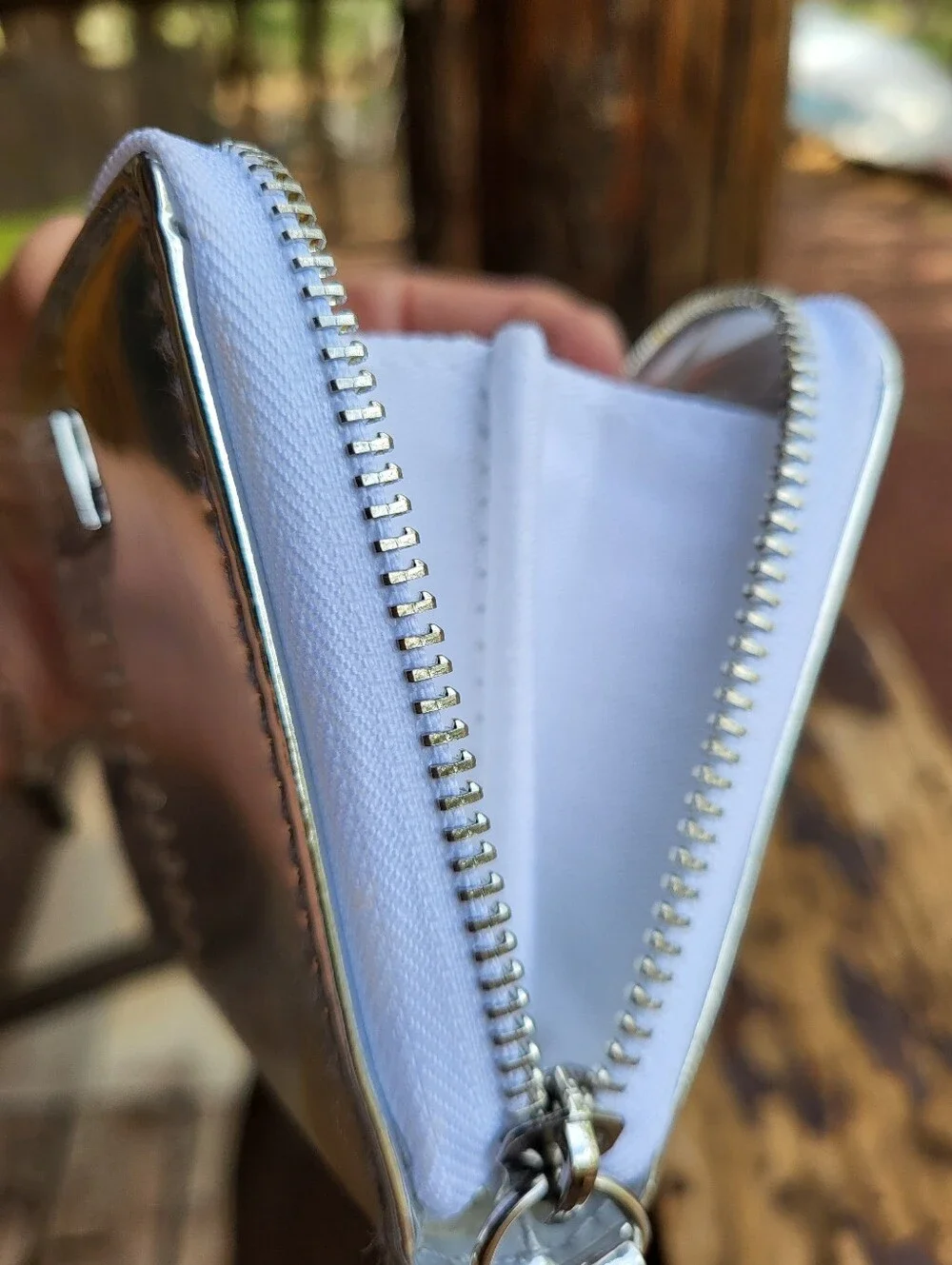 Swarovski Silver Metallic Mirror Finish, Crystals Embellished Zip Around Wallet.